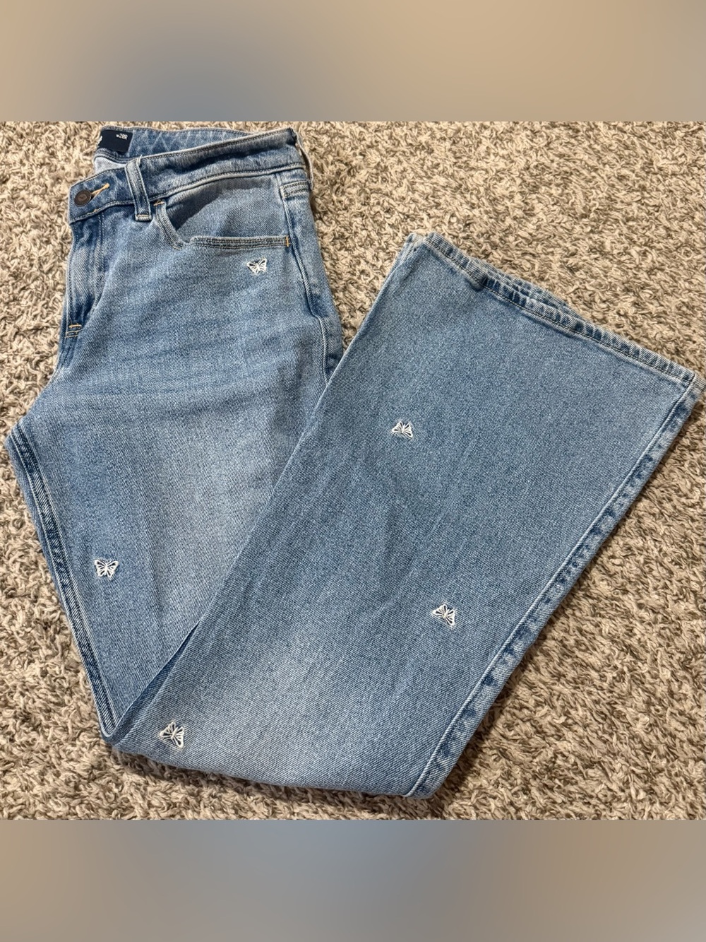 Hollister Y2K Light Blue Wide Leg Jeans | Embroidered Butterflies